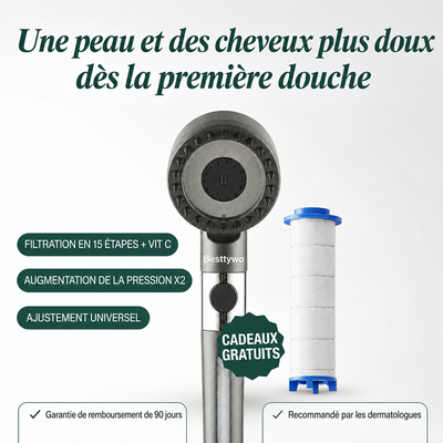 Tête de douche avec système de filtration en 15 étapes + vitamine C